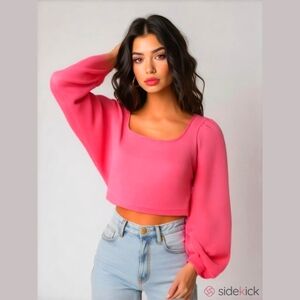 Unbranded Women's Hot Pink Cropped Top, Balloon Sleeves, Large